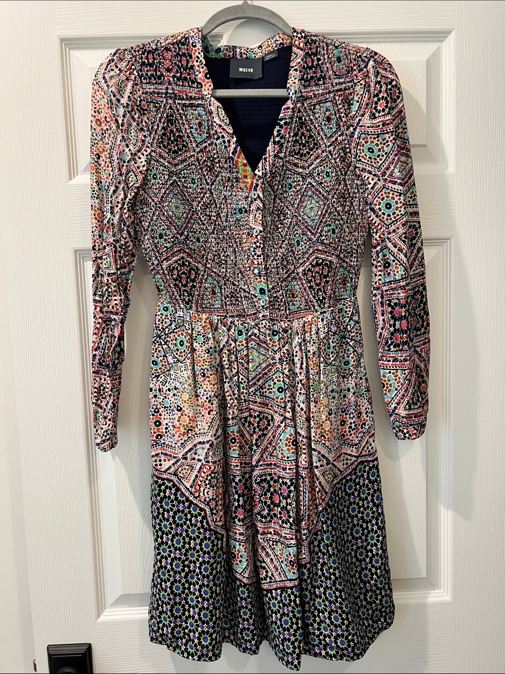 Maeve Multicolor Geometric Floral Long Sleeve Dress